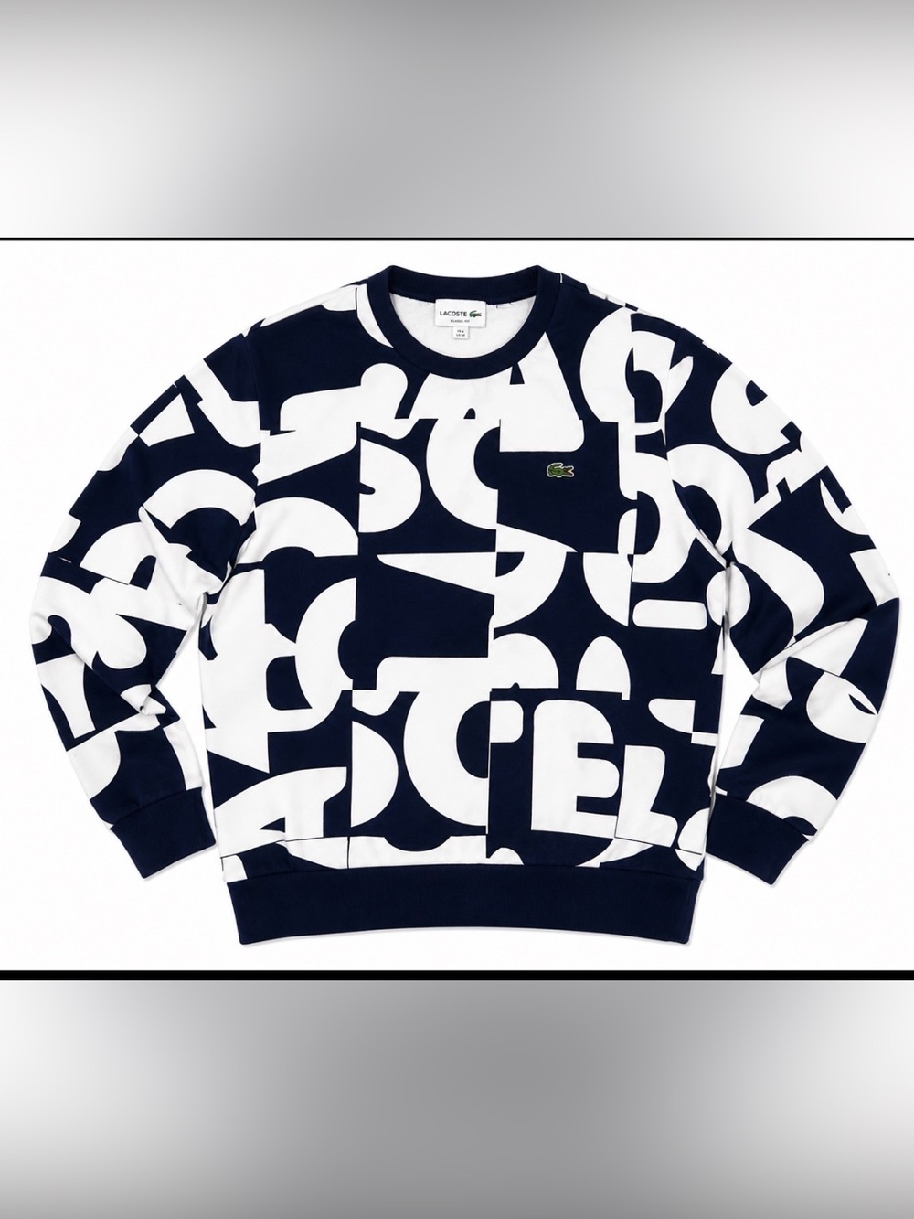 Lacoste Graphic Sweatshirt Navy White Logo Print Crewneck Men’s Size XXL - Picture 3 of 8